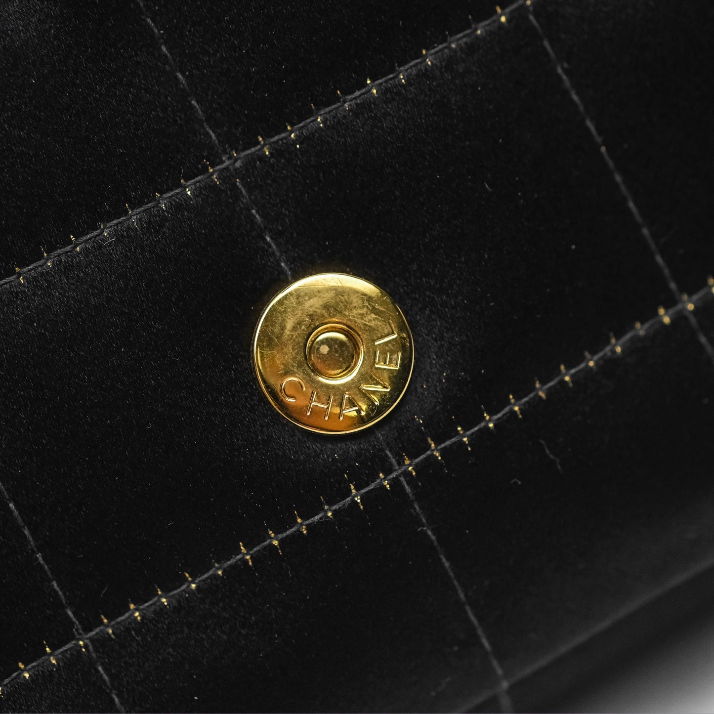 Chanel Vintage Mini Chocolate Bar Flap Black Satin Gold Hardware