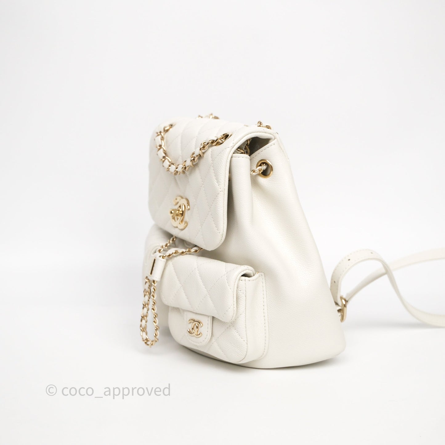 Chanel Duma Backpack Medium White Caviar Gold Hardware