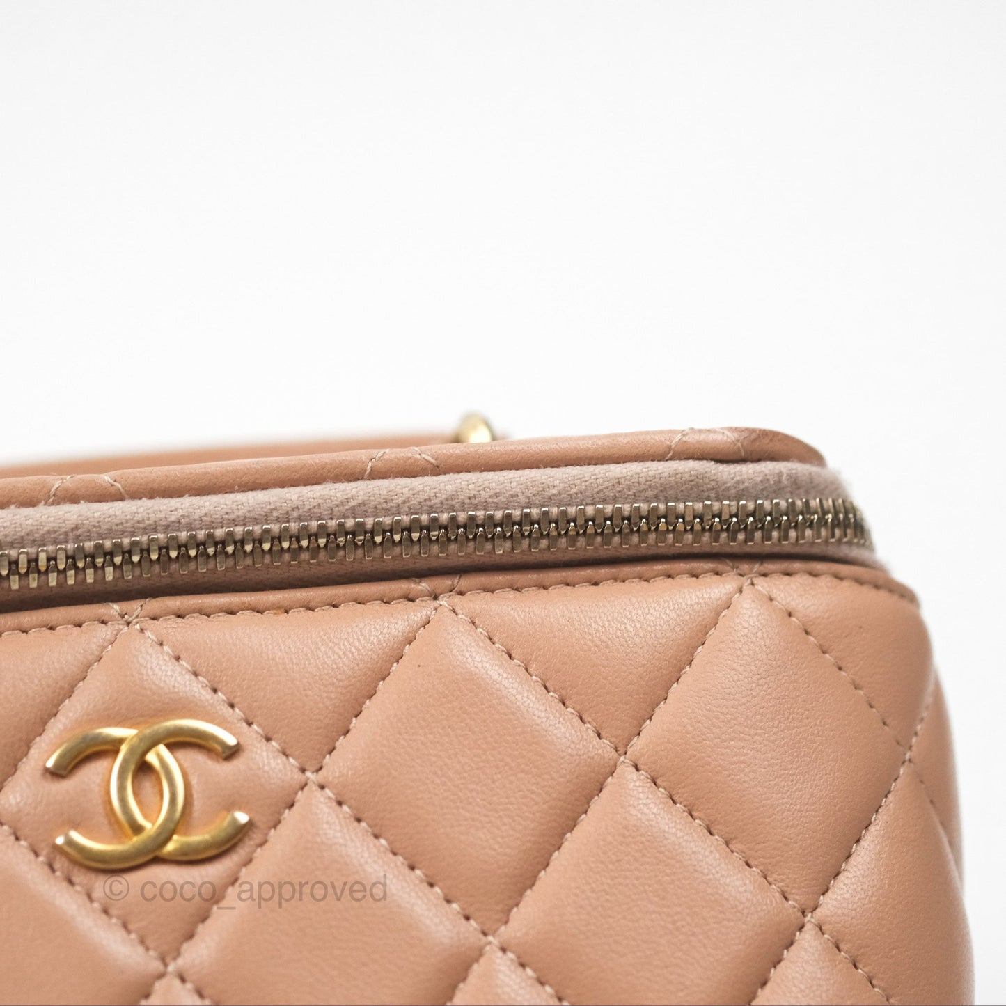 Chanel Vanity Rectangular Top Handle Beige Lambskin Aged Gold Hardware