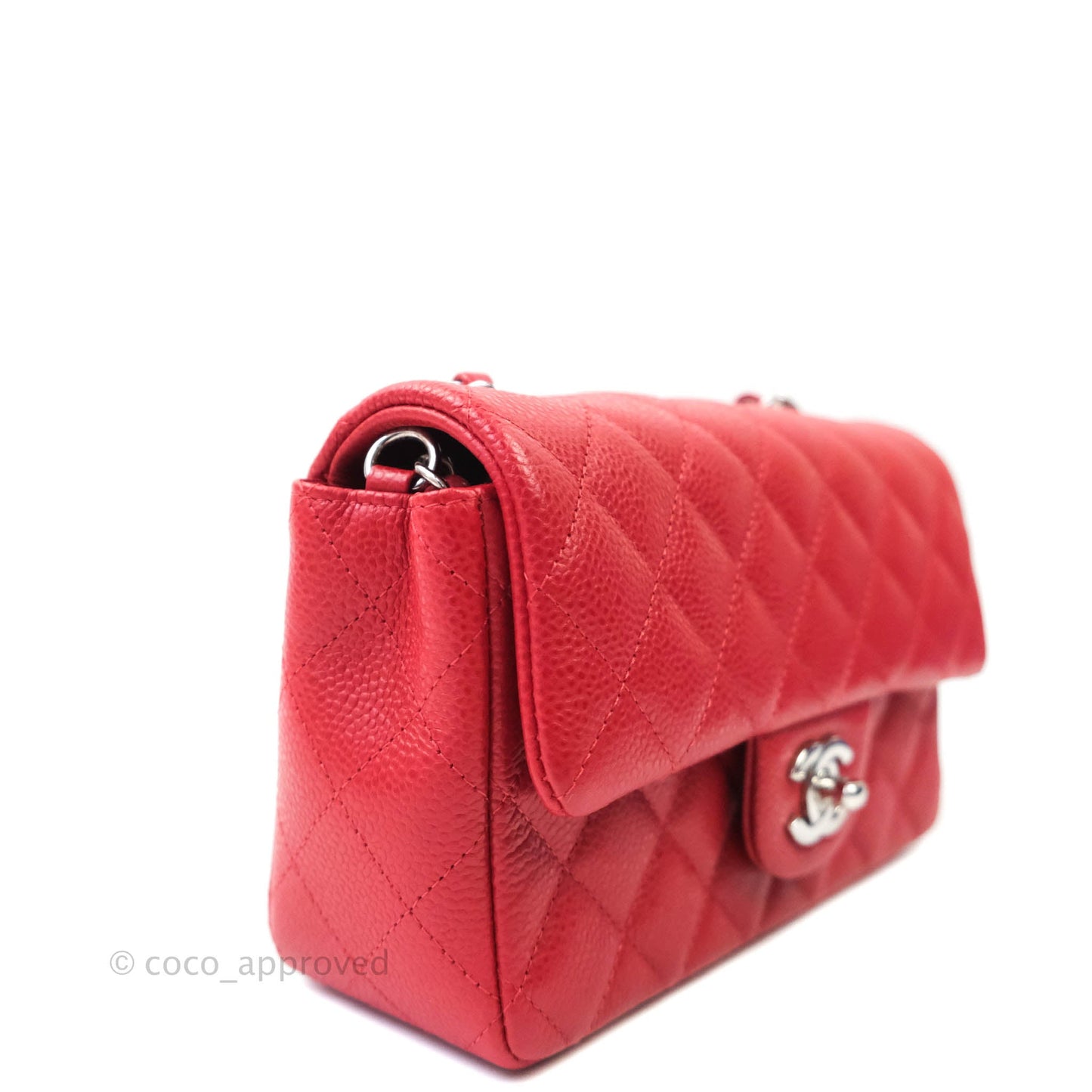 Chanel Classic Quilted Mini Rectangular Flap Red Caviar Silver Hardware