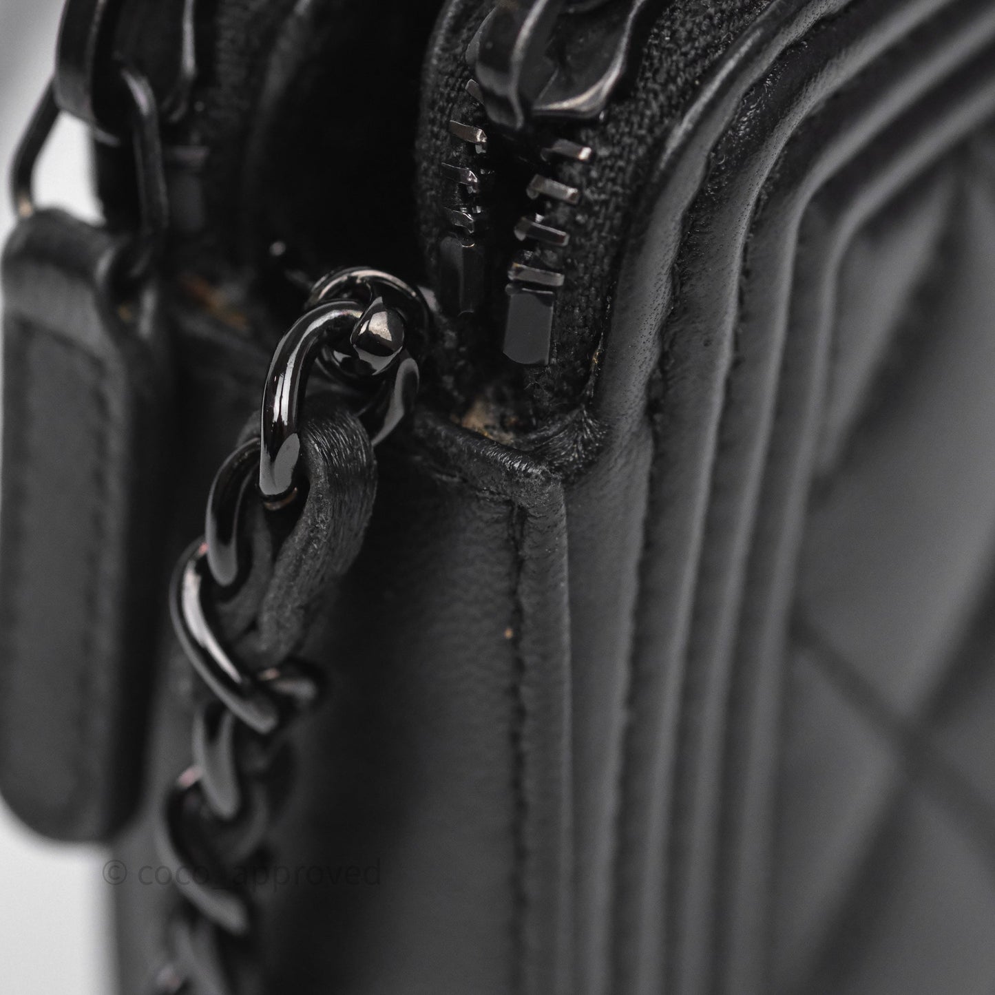 Chanel Boy Double Zip Clutch On Chain So Black Lambskin