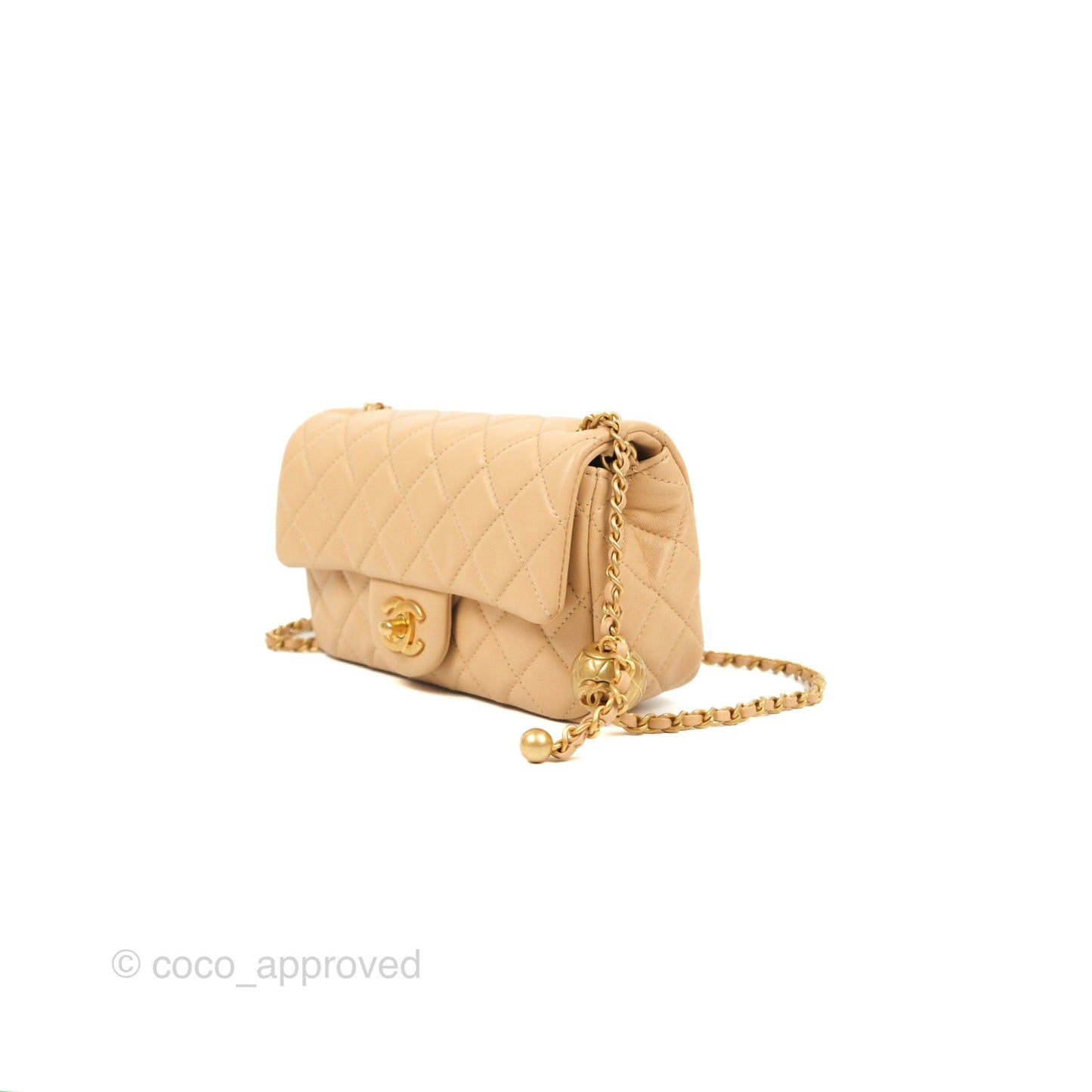 Chanel Mini Rectangular Pearl Crush Beige Lambskin Aged Gold Hardware