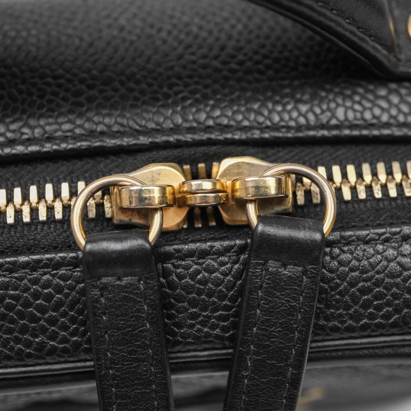 Chanel Quilted Small CC Filigree Vanity Case Black Caviar Aged Gold Hardware