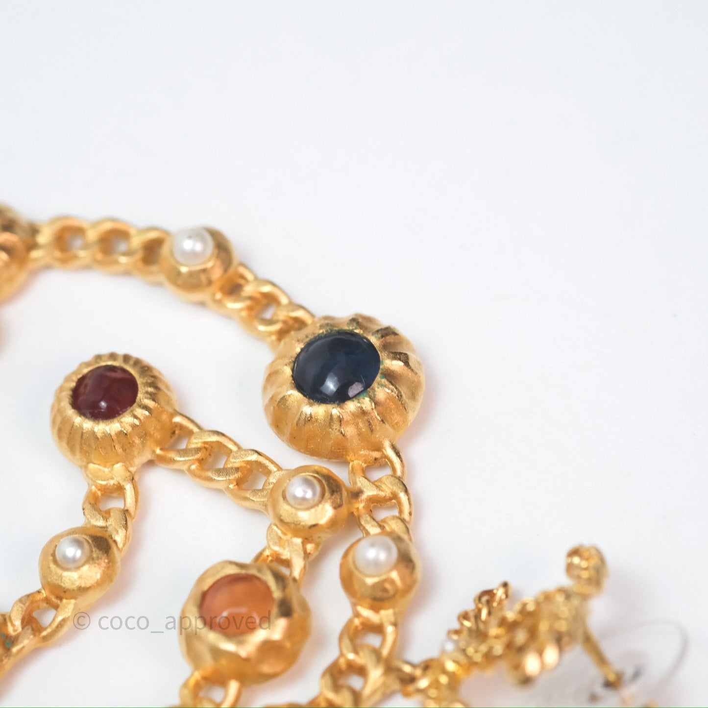 Chanel CC Pearl Stone Circle No.5 Earrings Aged Gold Tone 18K
