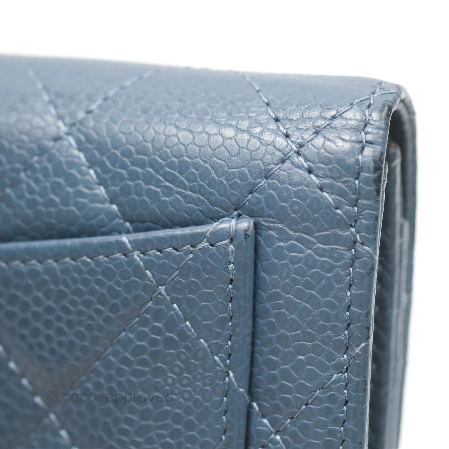 Chanel Quilted Small Flap Wallet Grey Blue Caviar Silver Hardware
