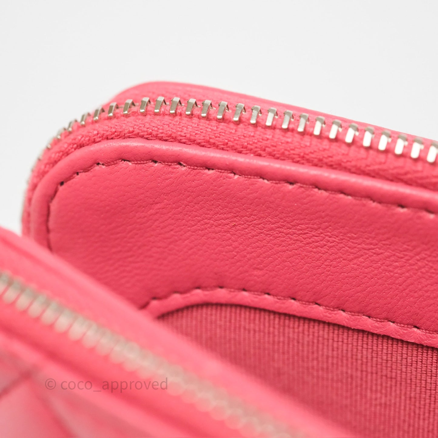 Chanel Double Zip Clutch On Chain Dark Pink Lambskin Silver Hardware