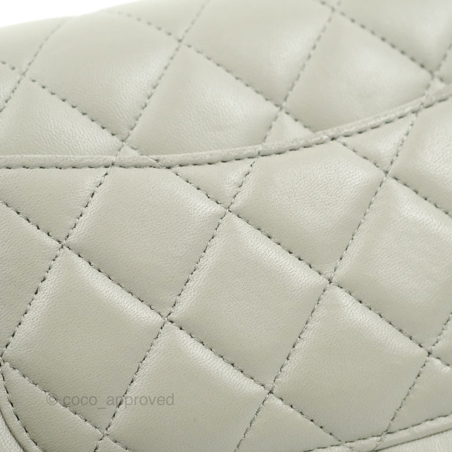 Chanel Quilted Classic Wallet on Chain WOC Light Grey Lambskin Gold Hardware