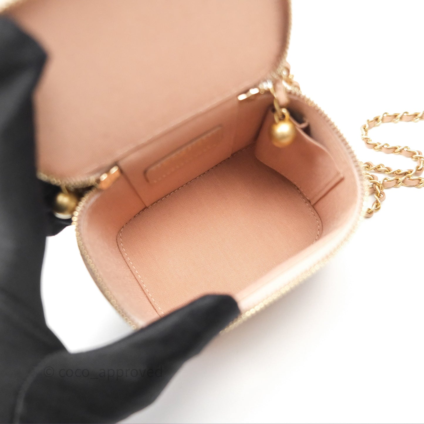 Chanel Quilted Mini Perfect Fit Vanity With Chain Beige Calfskin Aged Gold Hardware