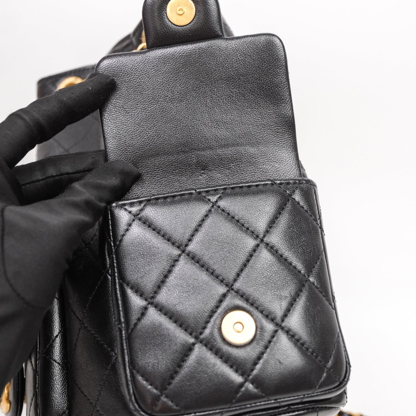Chanel Double Pocket Black Lambskin Gold Hardware 25C