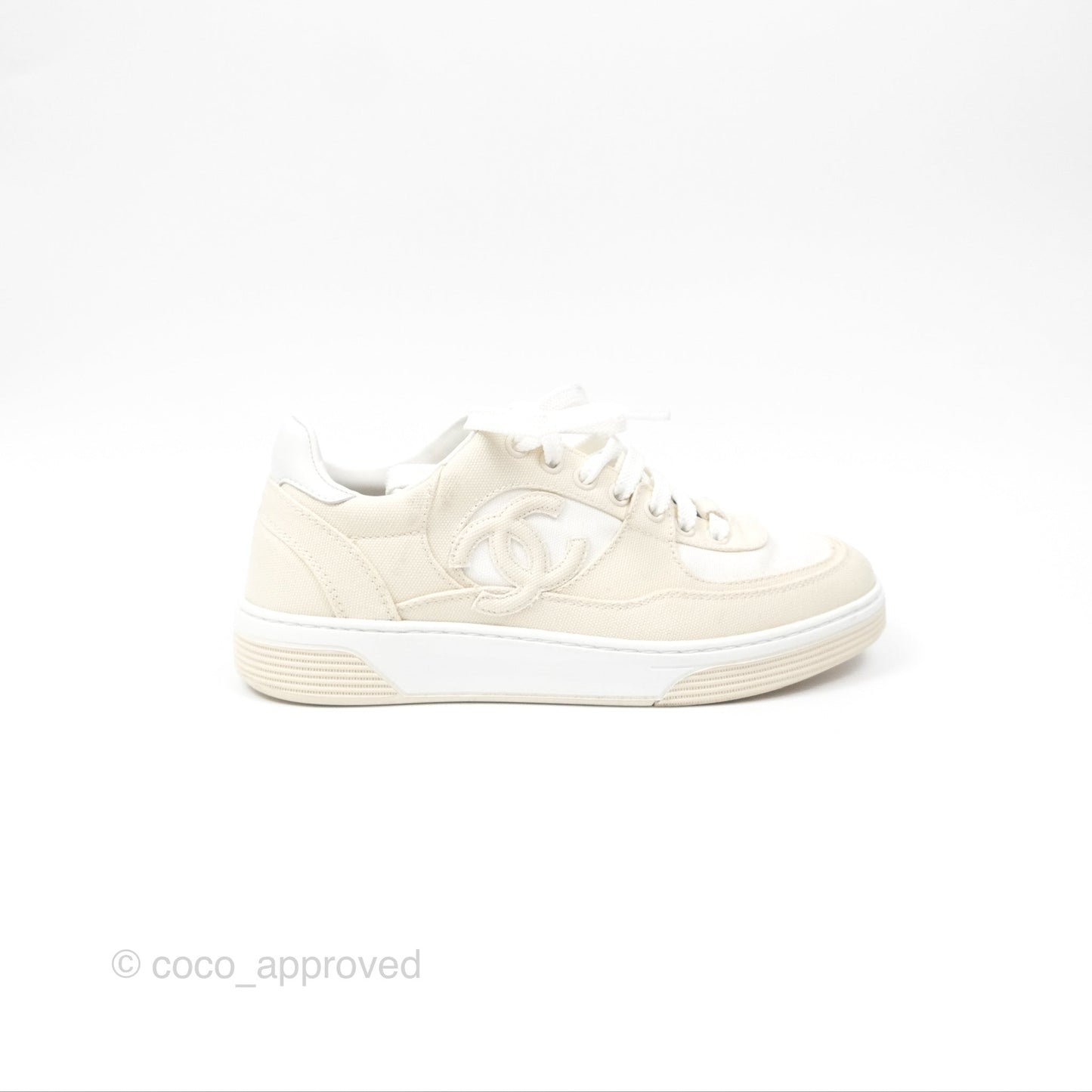 Chanel Ivory Beige White Sneakers Size 37.5