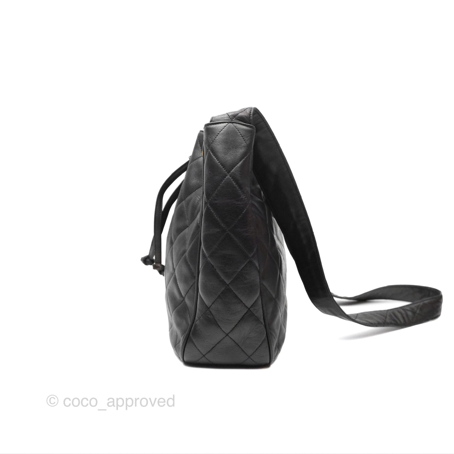 Chanel Vintage Drawstring Bucket Bag Black Lambskin Gold Hardware