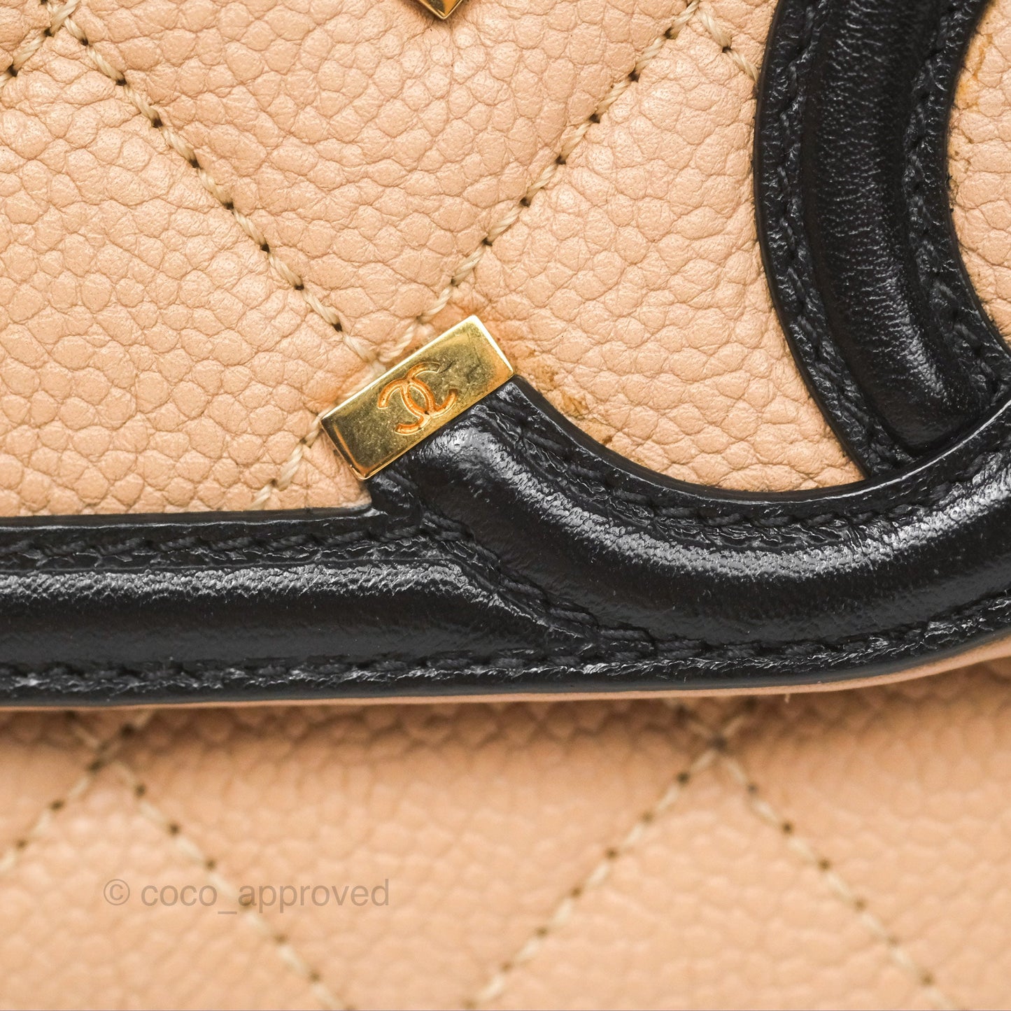 Chanel Small CC Filigree Flap Quilted Beige Black Caviar