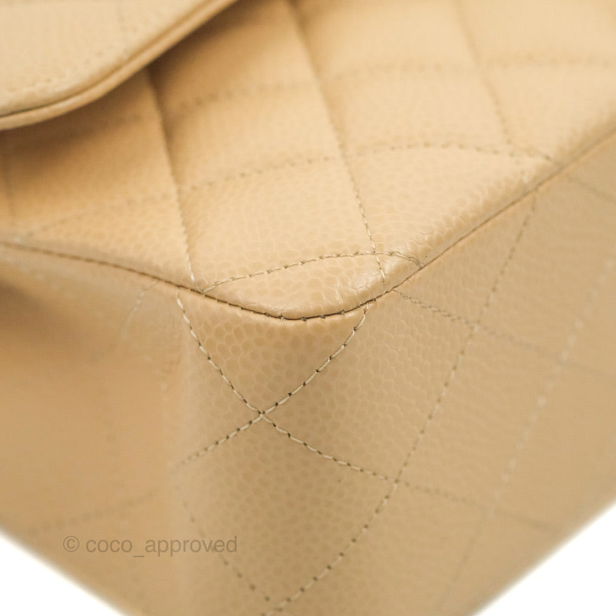 Chanel Quilted Classic M/L Medium Flap Beige Caviar Gold Hardware