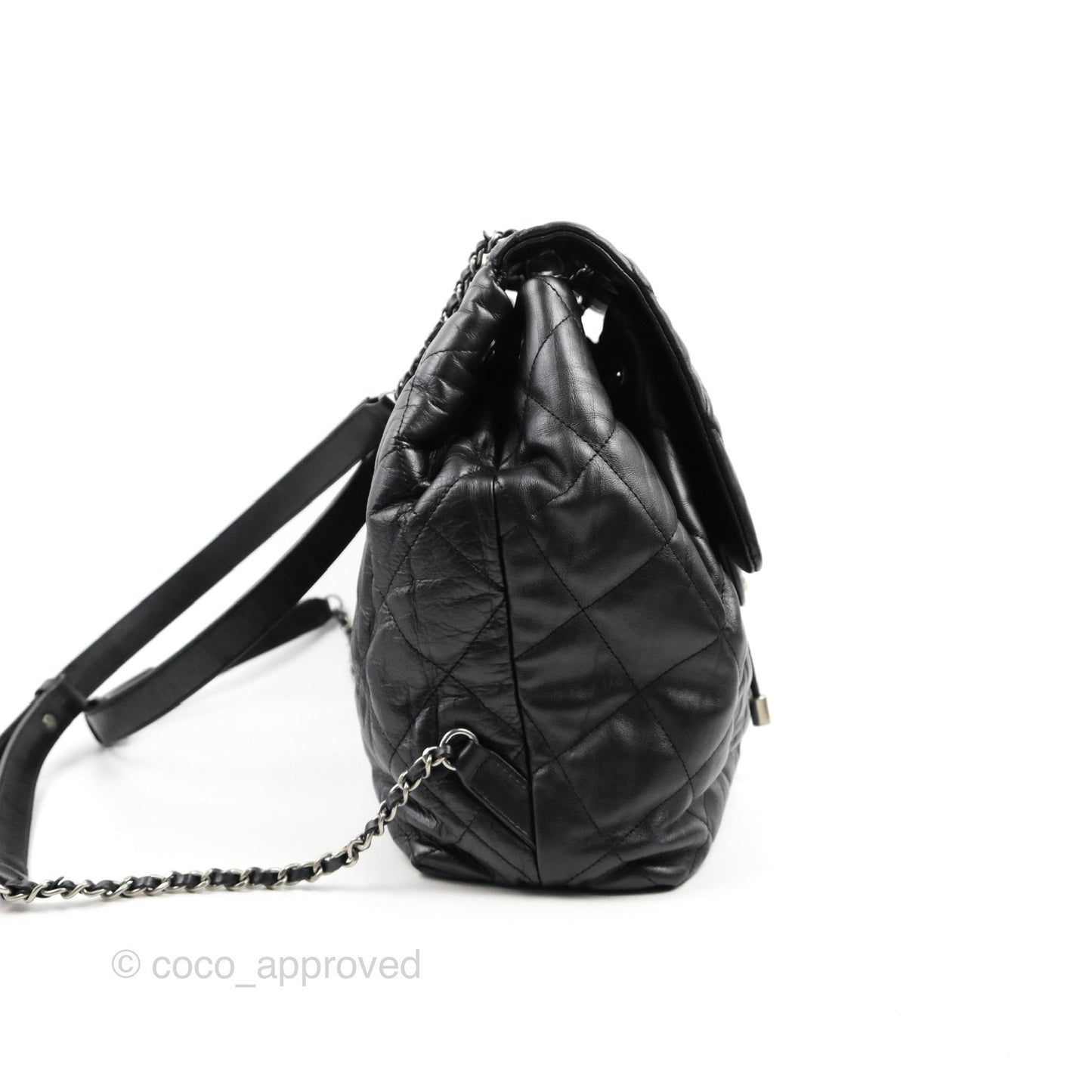 Chanel Ground Control Flap Backpack Quilted Iridescent Dark Grey Aged Calfskin Silver Hardware
