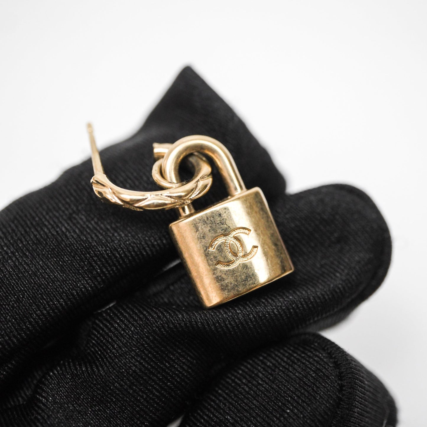 Chanel CC Padlock Drop Earrings Gold Tone 21P