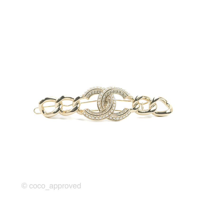 Chanel Crystal Chain CC Hair Clip Gold Tone 21V