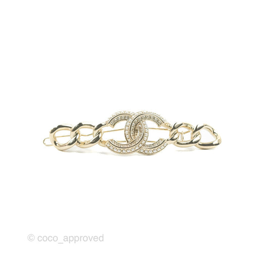 Chanel Crystal Chain CC Hair Clip Gold Tone 21V