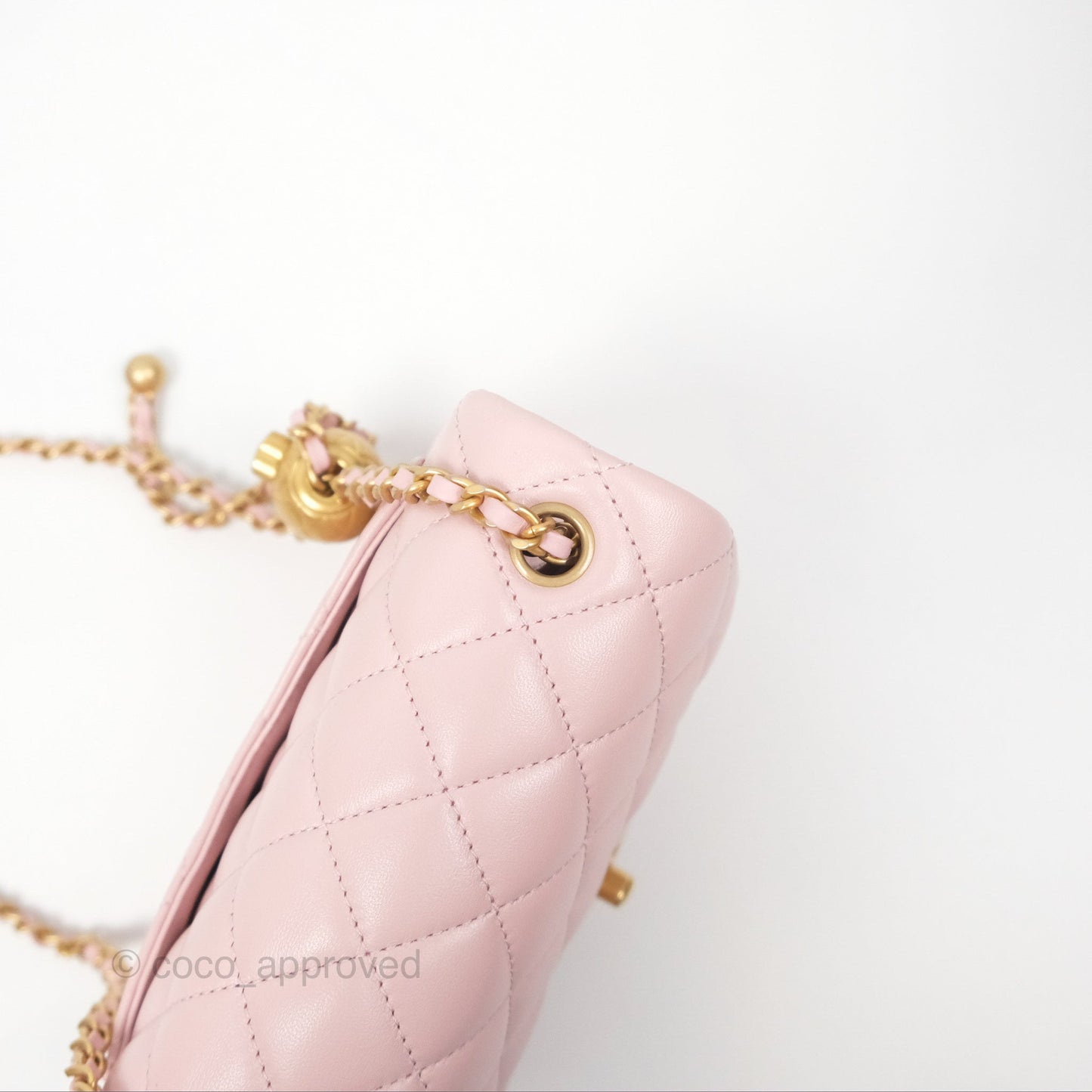 Chanel Pearl Crush Mini Square Quilted Light Pink Lambskin Aged Gold Hardware