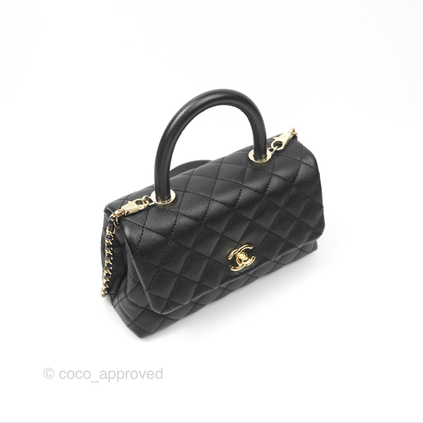 Chanel Small Quilted Coco Handle Black Caviar Gold Hardware