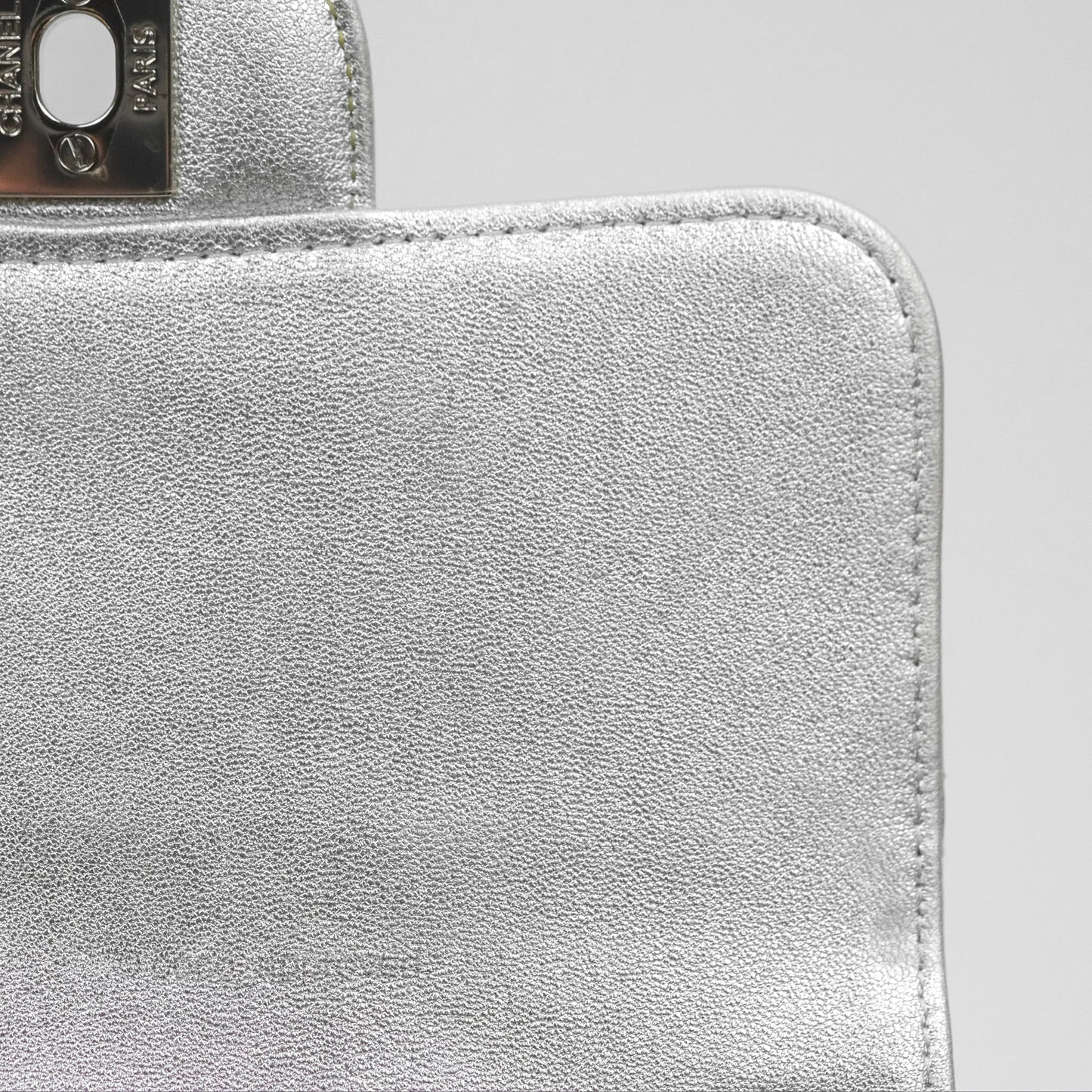 Chanel Classic Quilted Mini Square Flap Silver Lambskin Silver Hardware