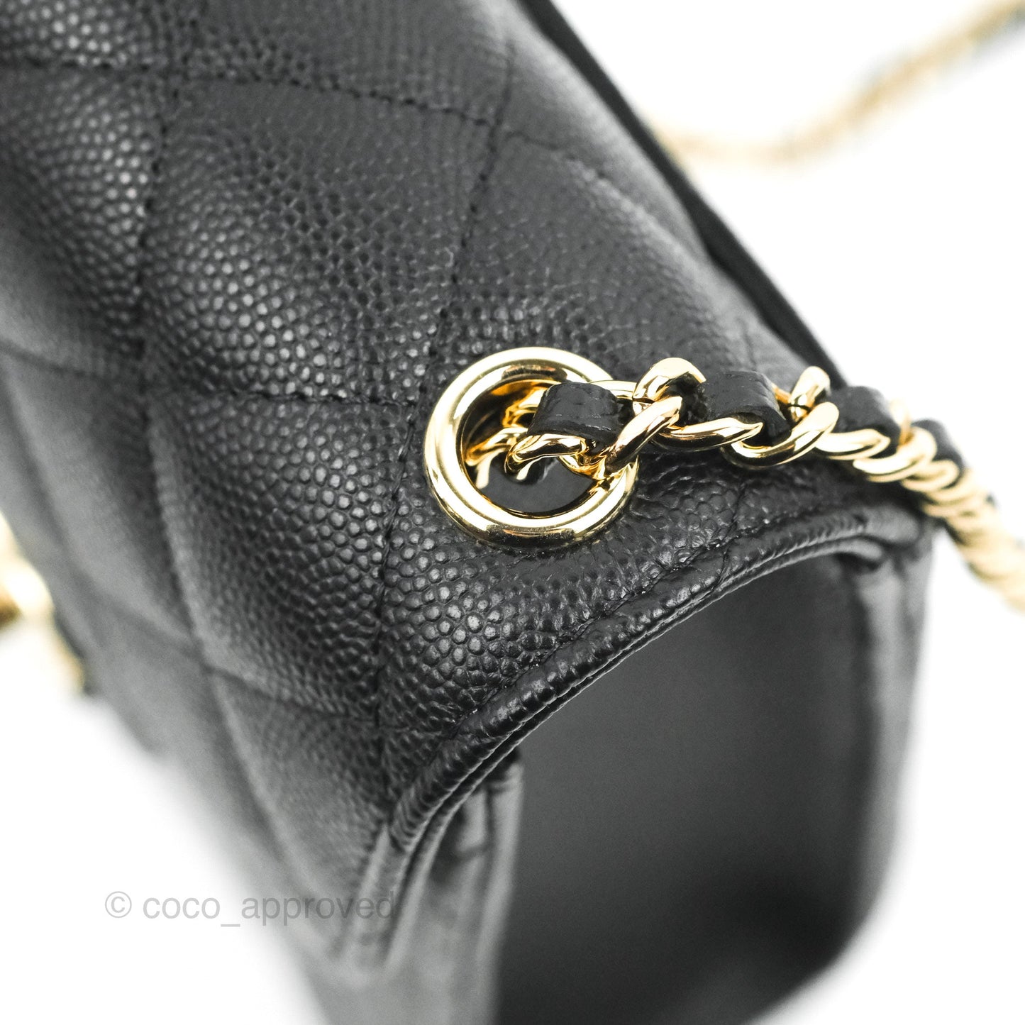 Chanel Classic Quilted Phone Holder Black Caviar Gold Hardware