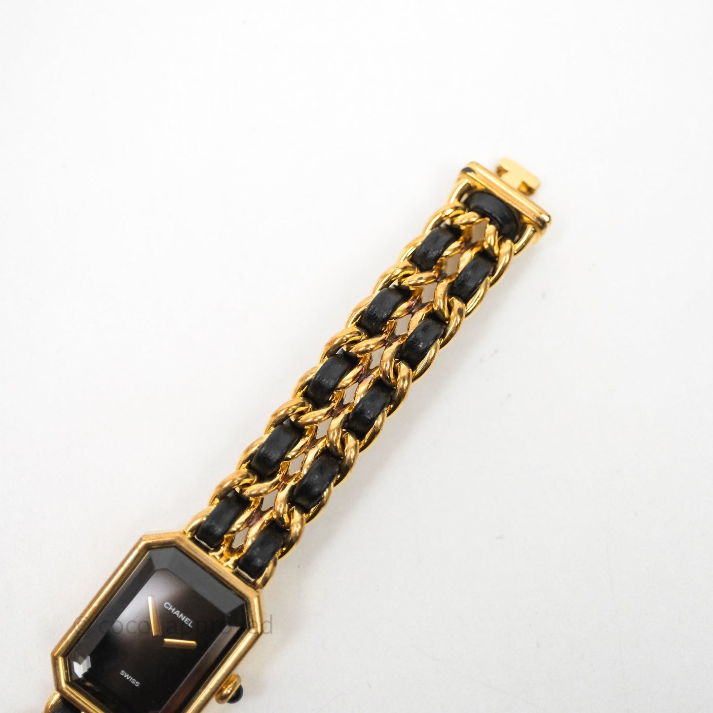 Chanel Vintage Première Watch Black Leather Gold Plated Size M