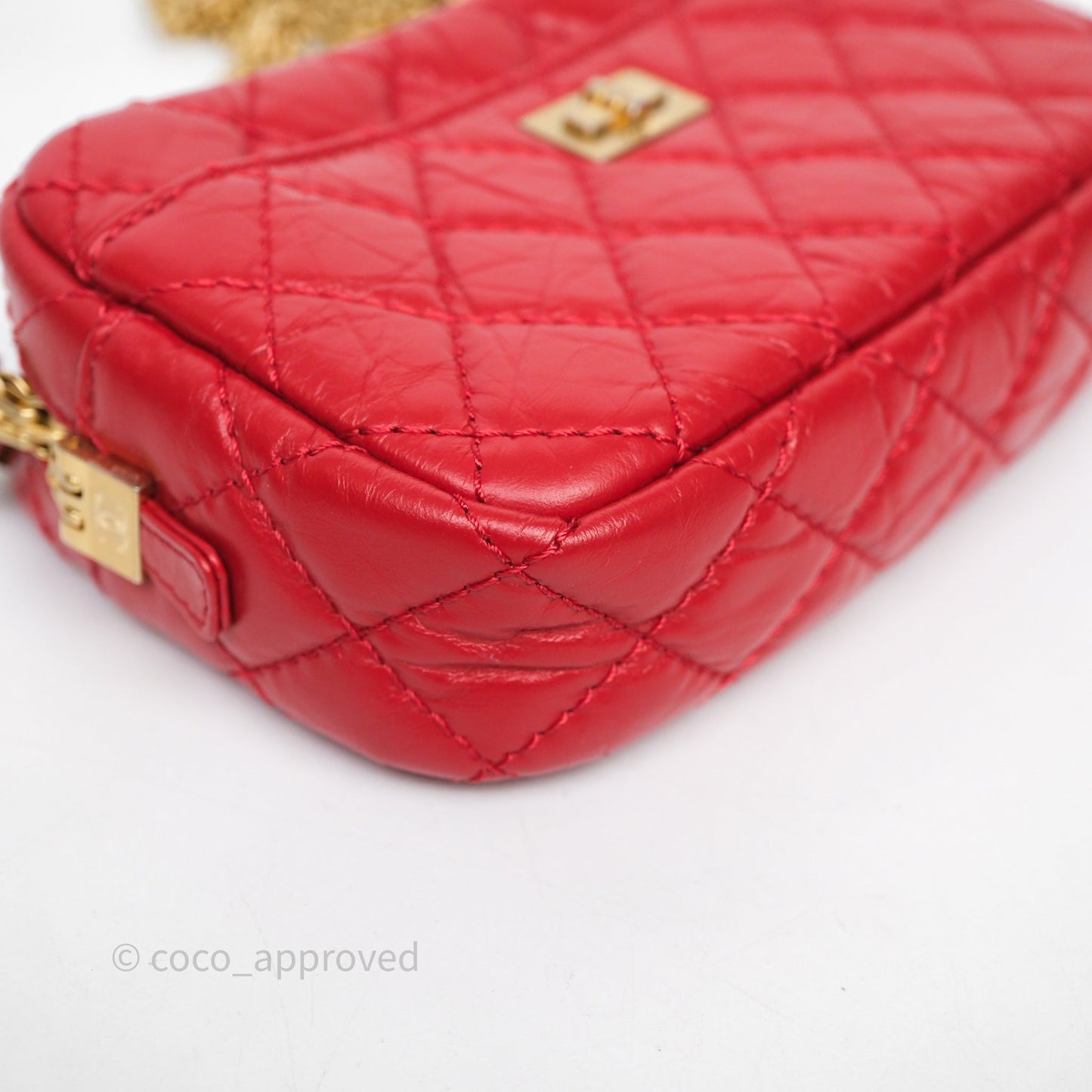 Chanel Quilted Mini Reissue Camera Case Red Aged Calfskin Aged Gold Hardware