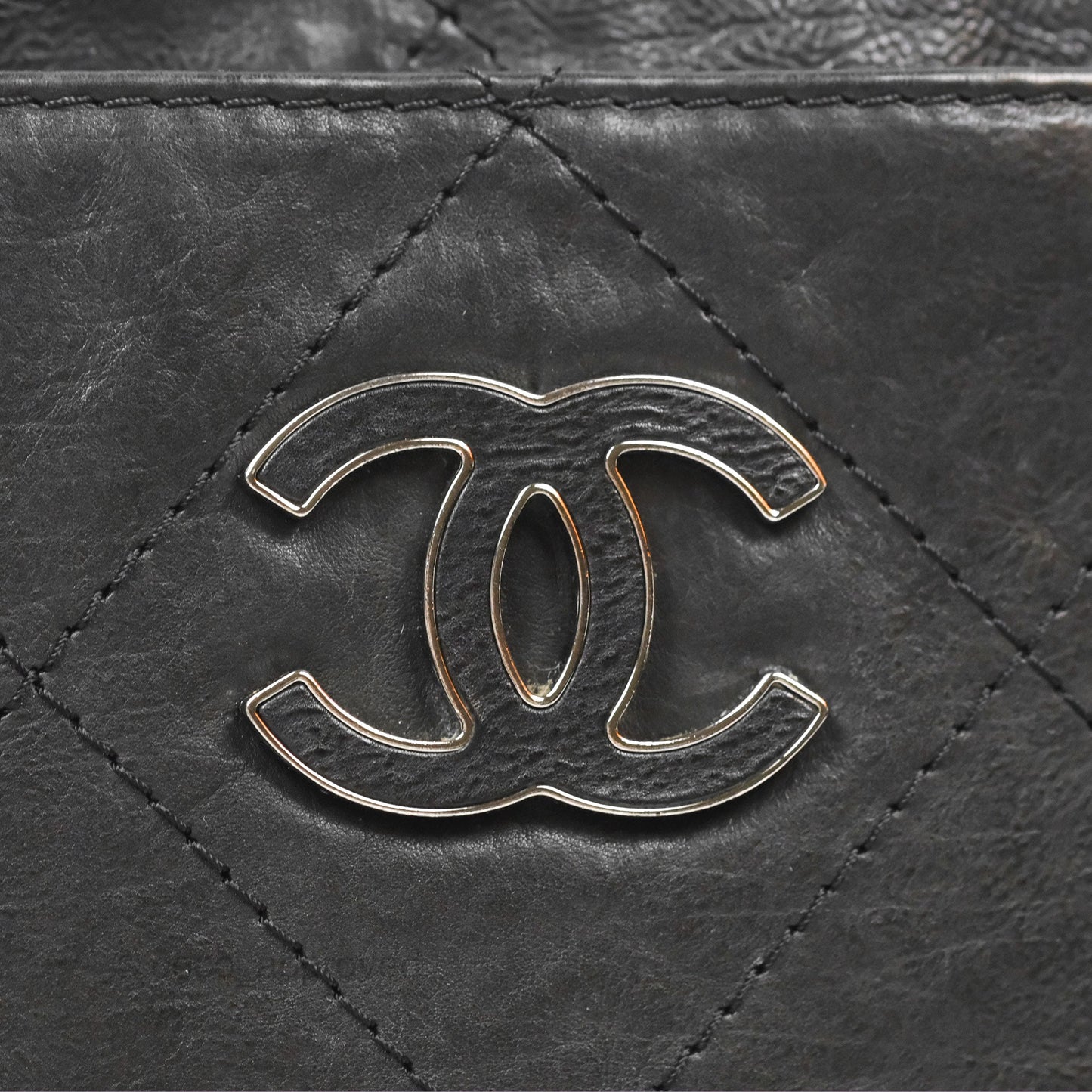 Chanel Large Hamptons Shopping Tote Black Washed Calfskin