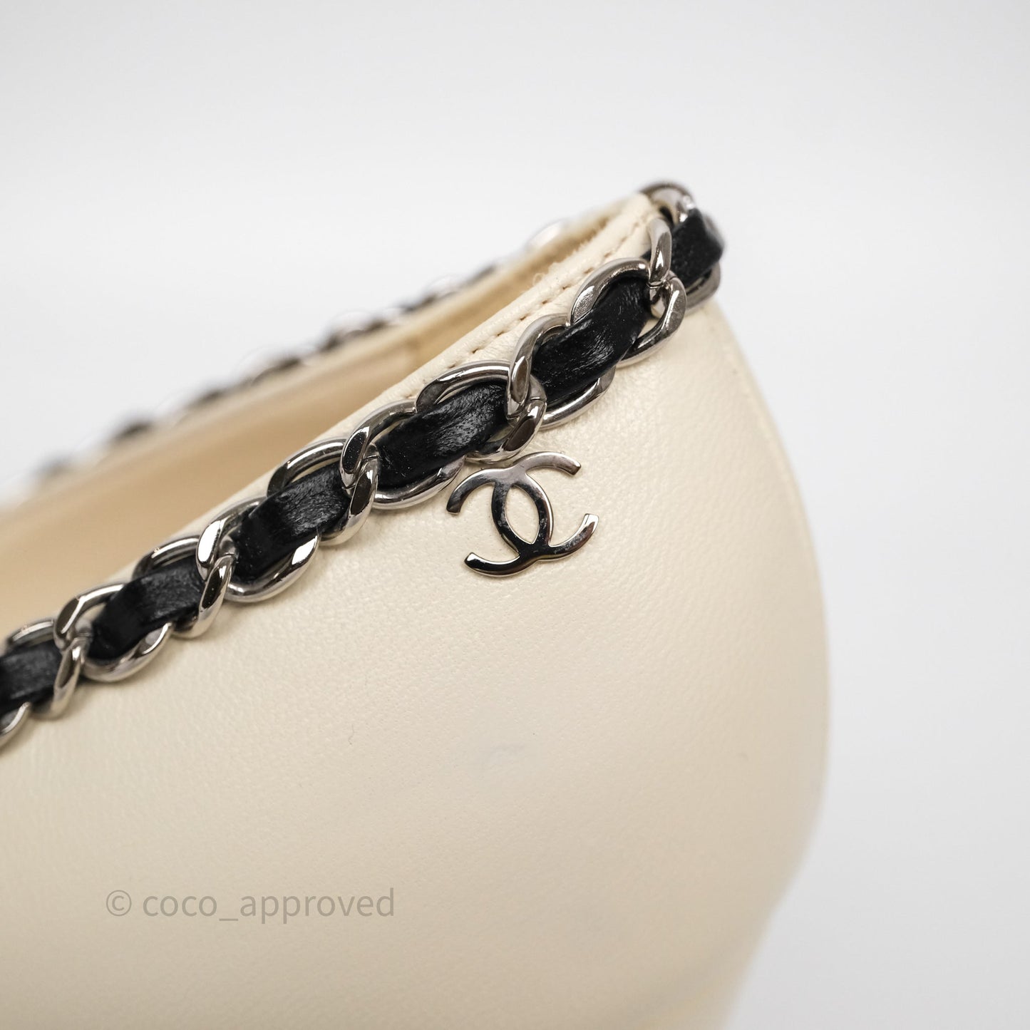 Chanel Classic Heels White With Black Leather Chain Size 36.5