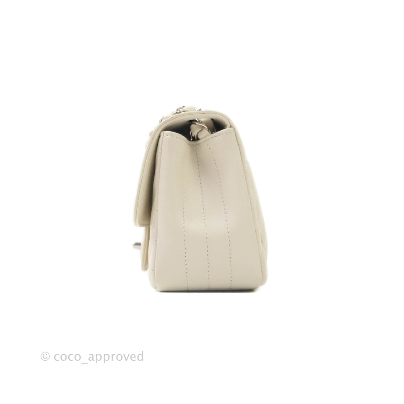 Chanel Mini Square Chevron Ivory Cream Lambskin Silver Hardware