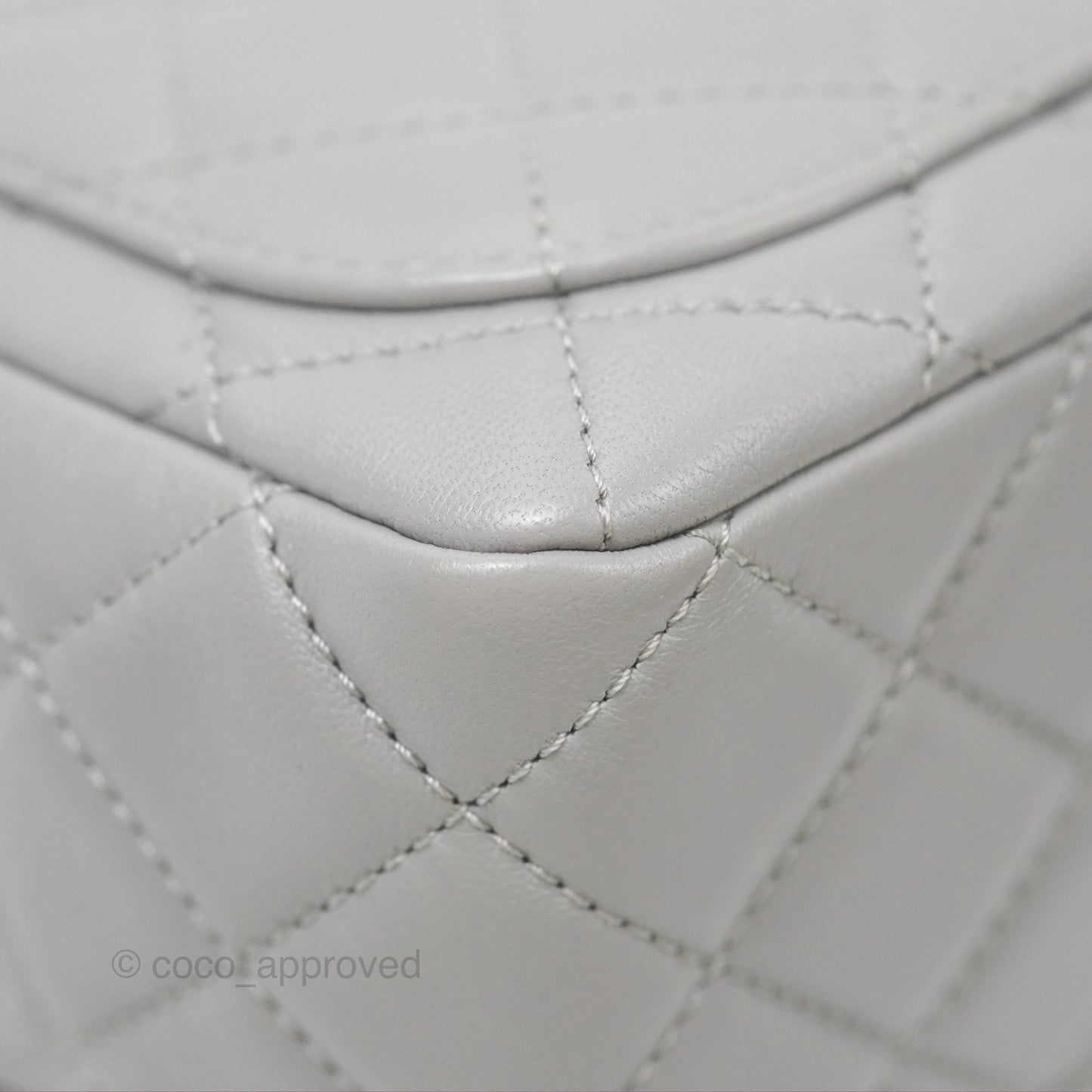Chanel Pearl Crush Mini Square Quilted Light Grey Lambskin Aged Gold Hardware
