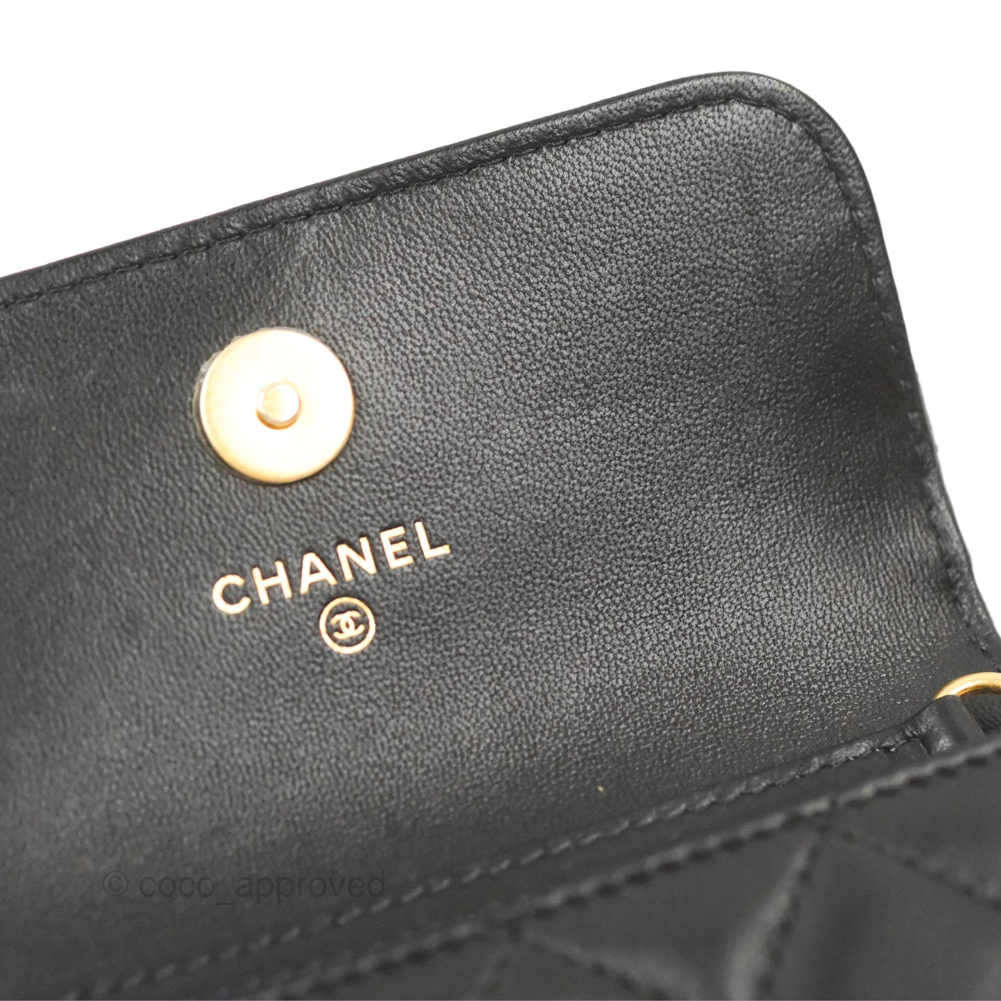 Chanel Pearl Crush Mini Clutch With Chain Black Lambskin Aged Gold Hardware