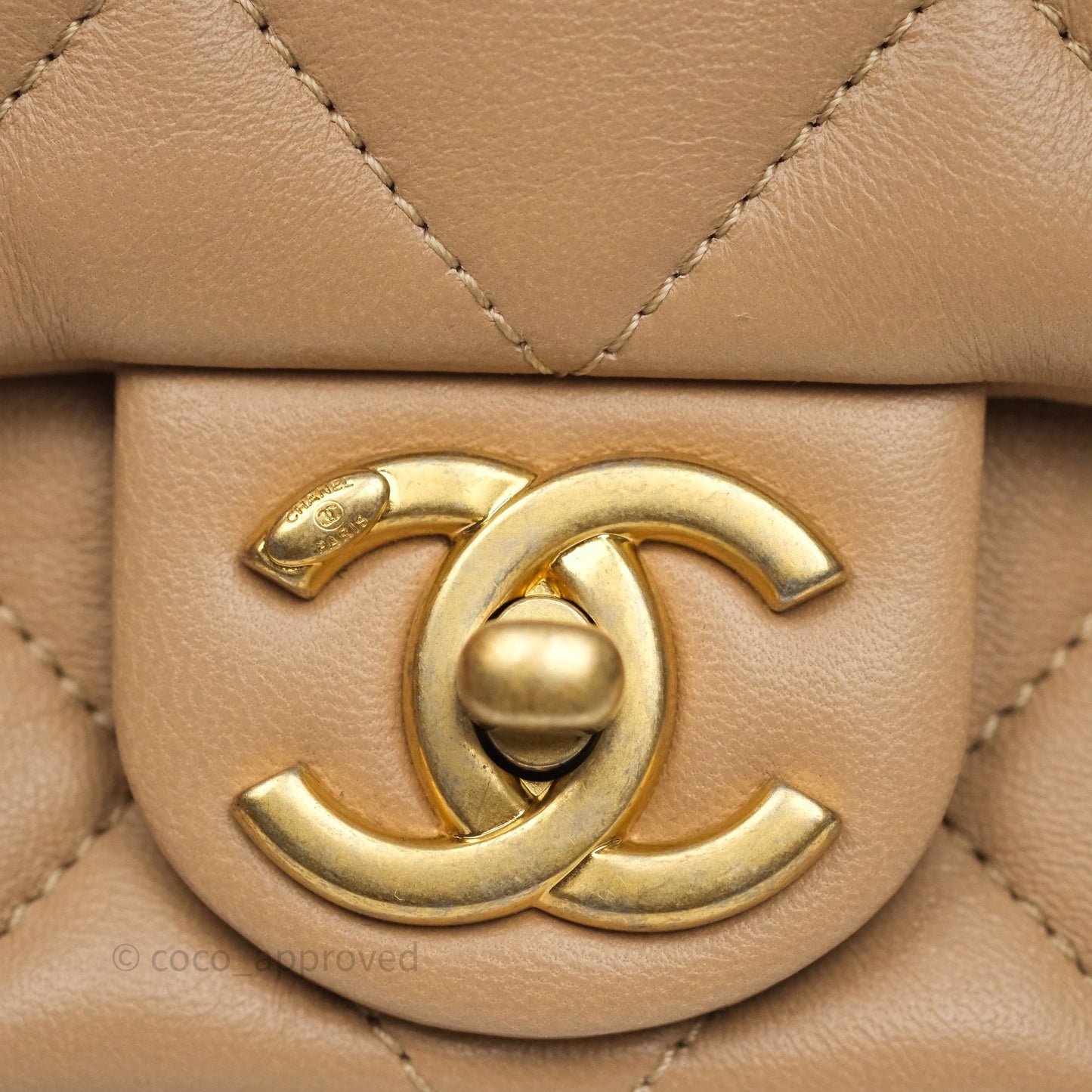 Chanel Mini CC Funky Town Flap Quilted Beige Lambskin Aged Gold Hardware