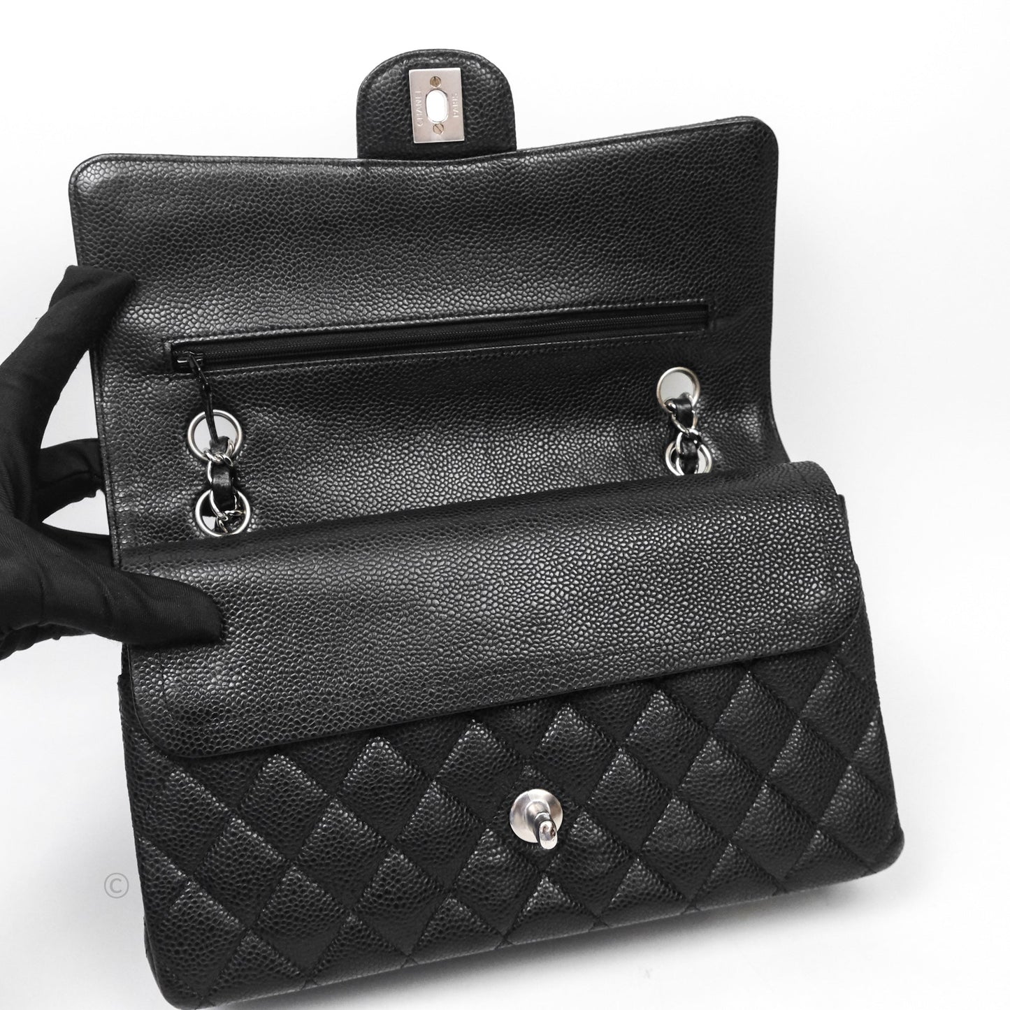 Chanel Classic M/L Medium Flap Quilted Black Caviar Silver Hardware