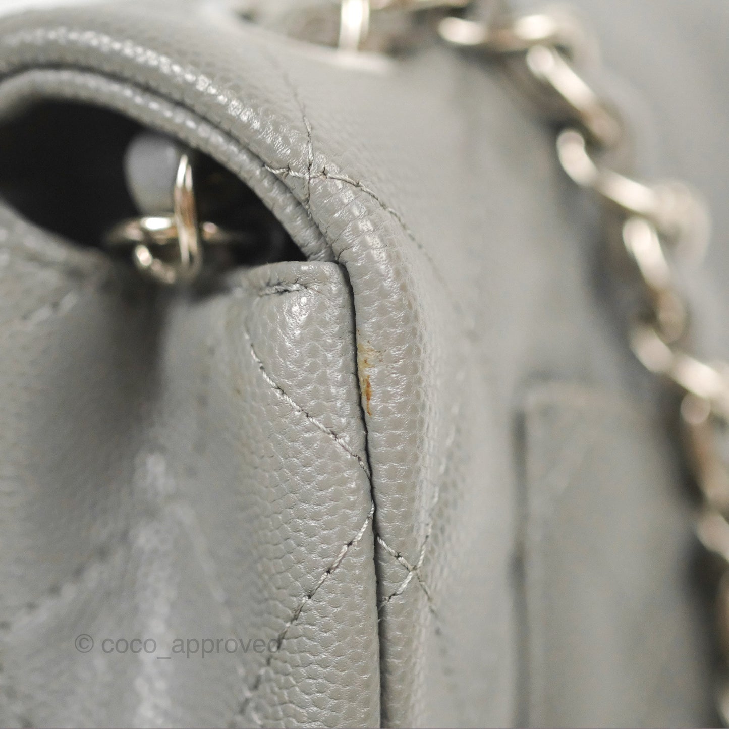 Chanel Quilted Mini Rectangular Flap Grey Caviar Silver Hardware 17B