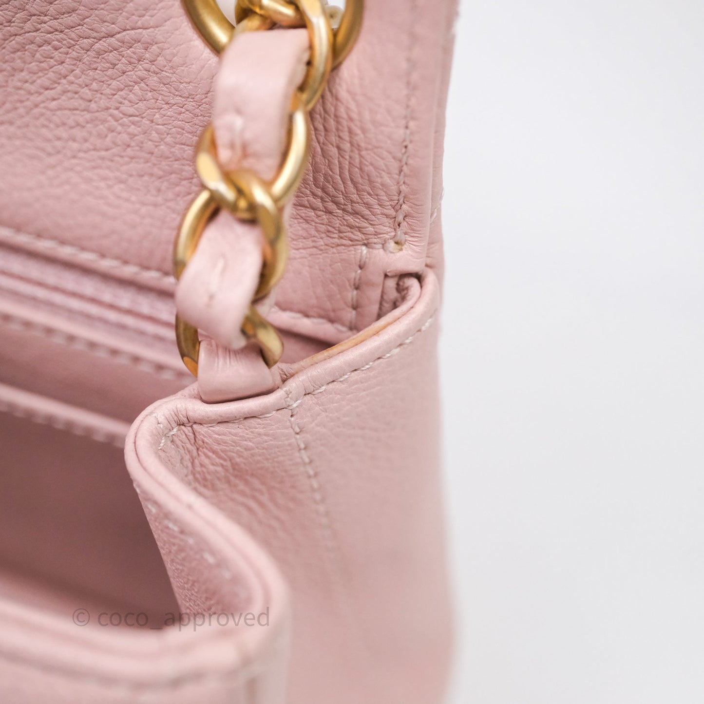 Chanel Mini Square Chevron Pink Calfskin Aged Gold Hardware
