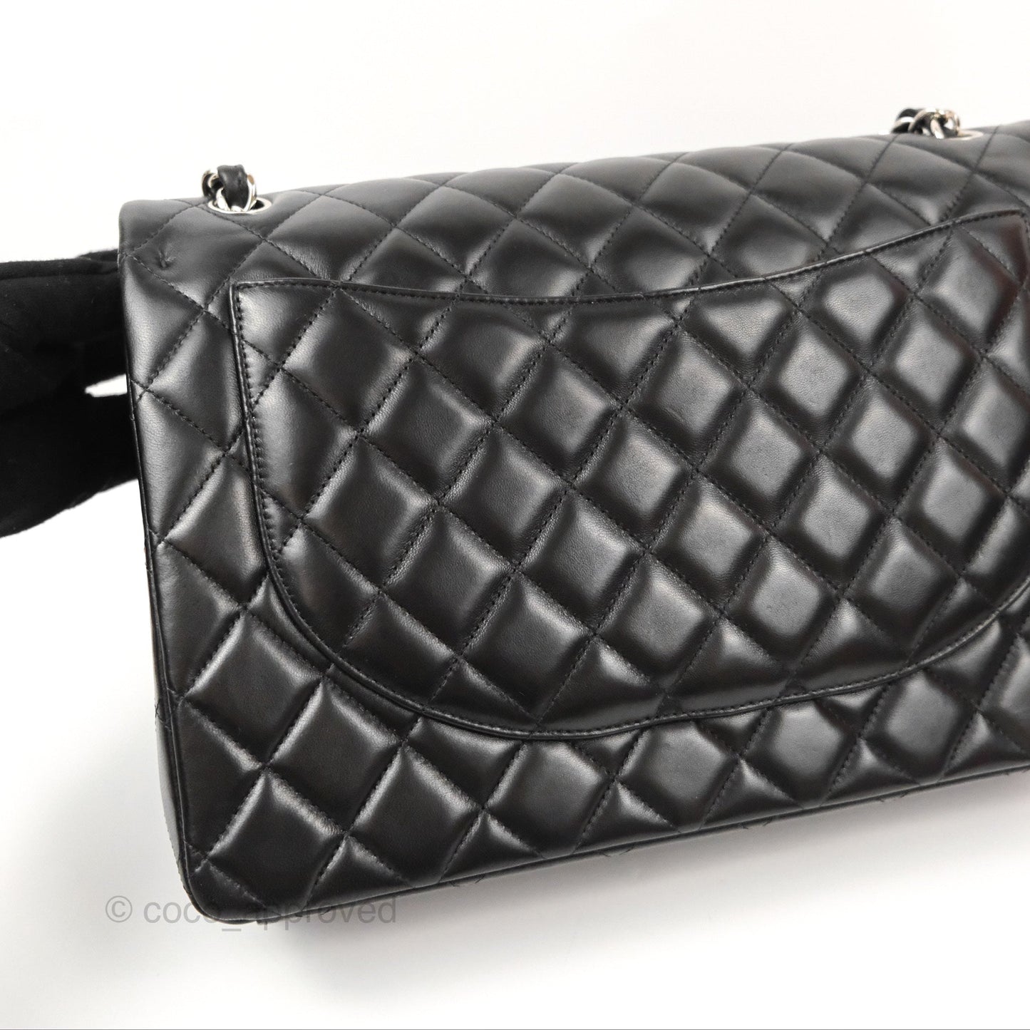 Chanel Quilted Maxi Double Flap Black Lambskin Silver Hardware