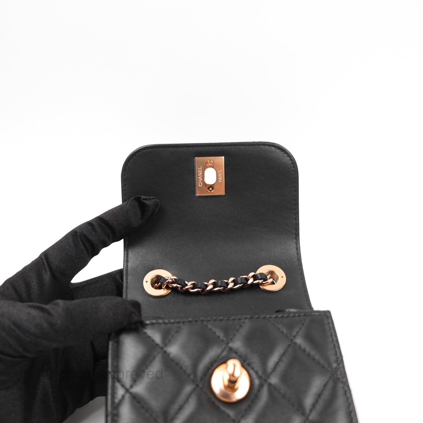 Chanel Mini Quilted Trendy CC Clutch With Chain Black Lambskin Rose Gold Hardware