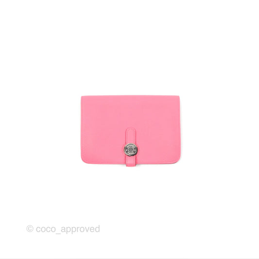 Hermes Dogon Compact Wallet Rose Azalée Evercolor Palladium Hardware