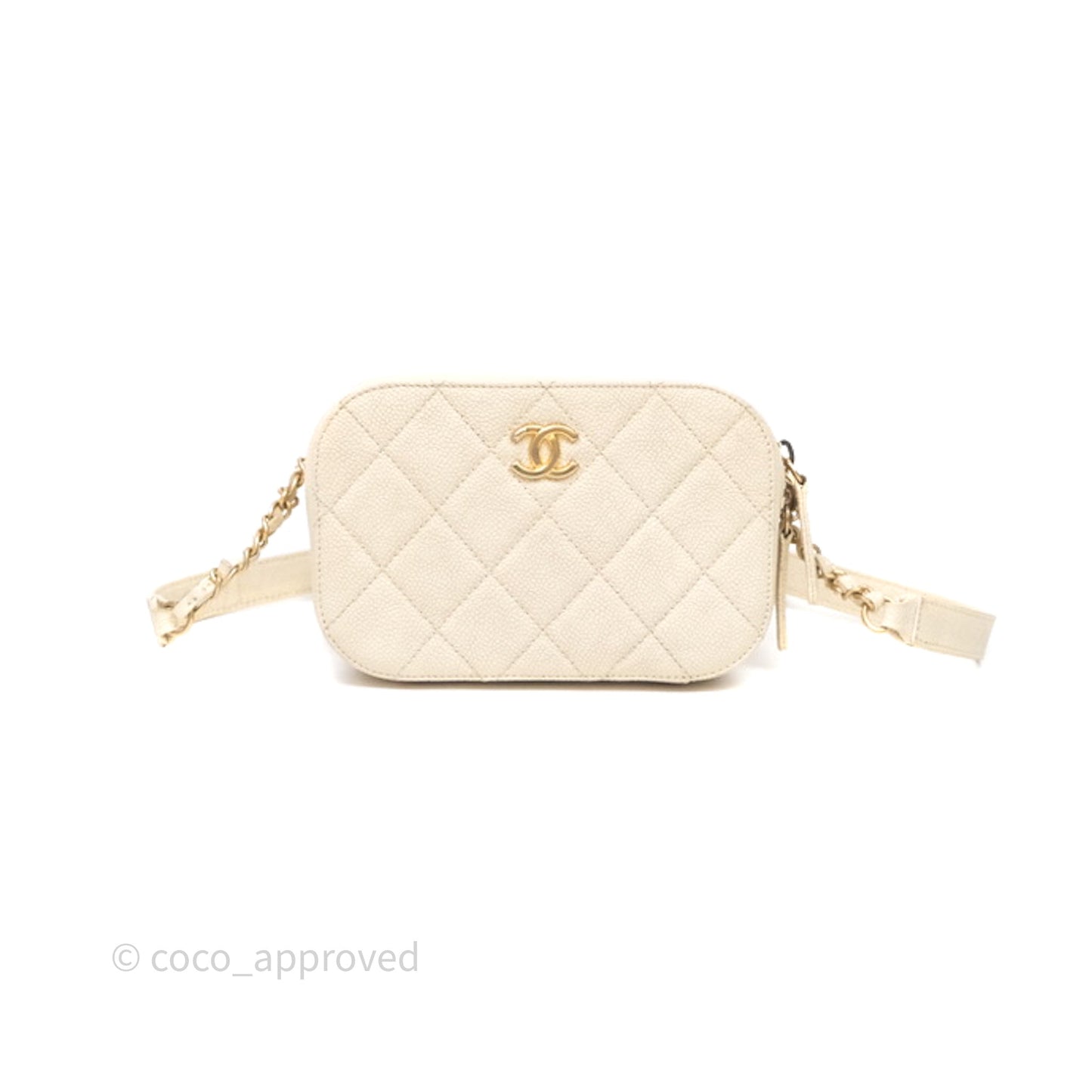 Chanel Quilted Caviar Waist Bag Ivory Aged Gold Hardware