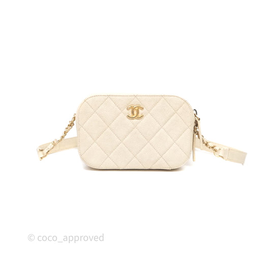 Chanel Quilted Caviar Waist Bag Ivory Aged Gold Hardware