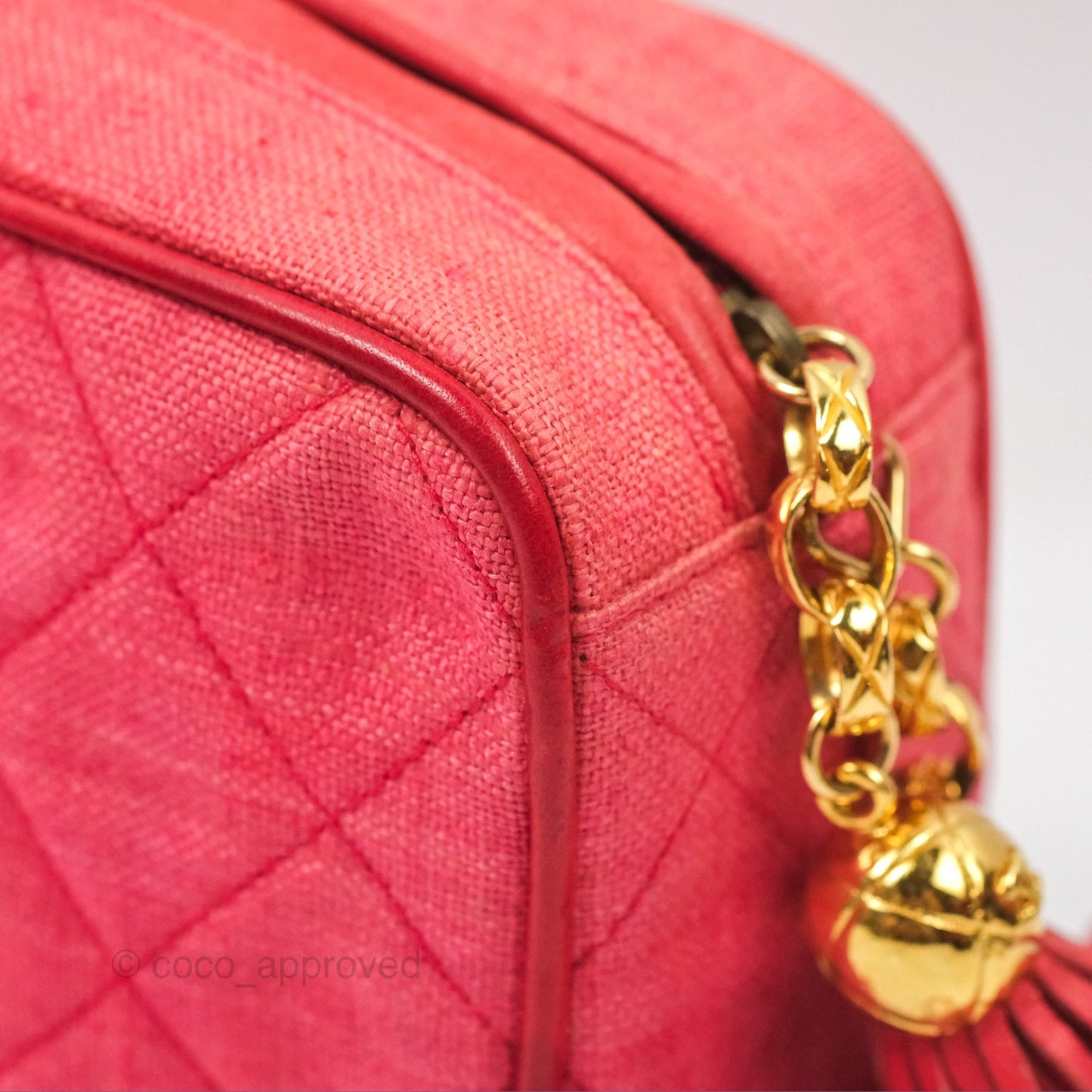 Chanel Vintage Small Tassel Camera Bag Dark Pink Canvas Gold Hardware