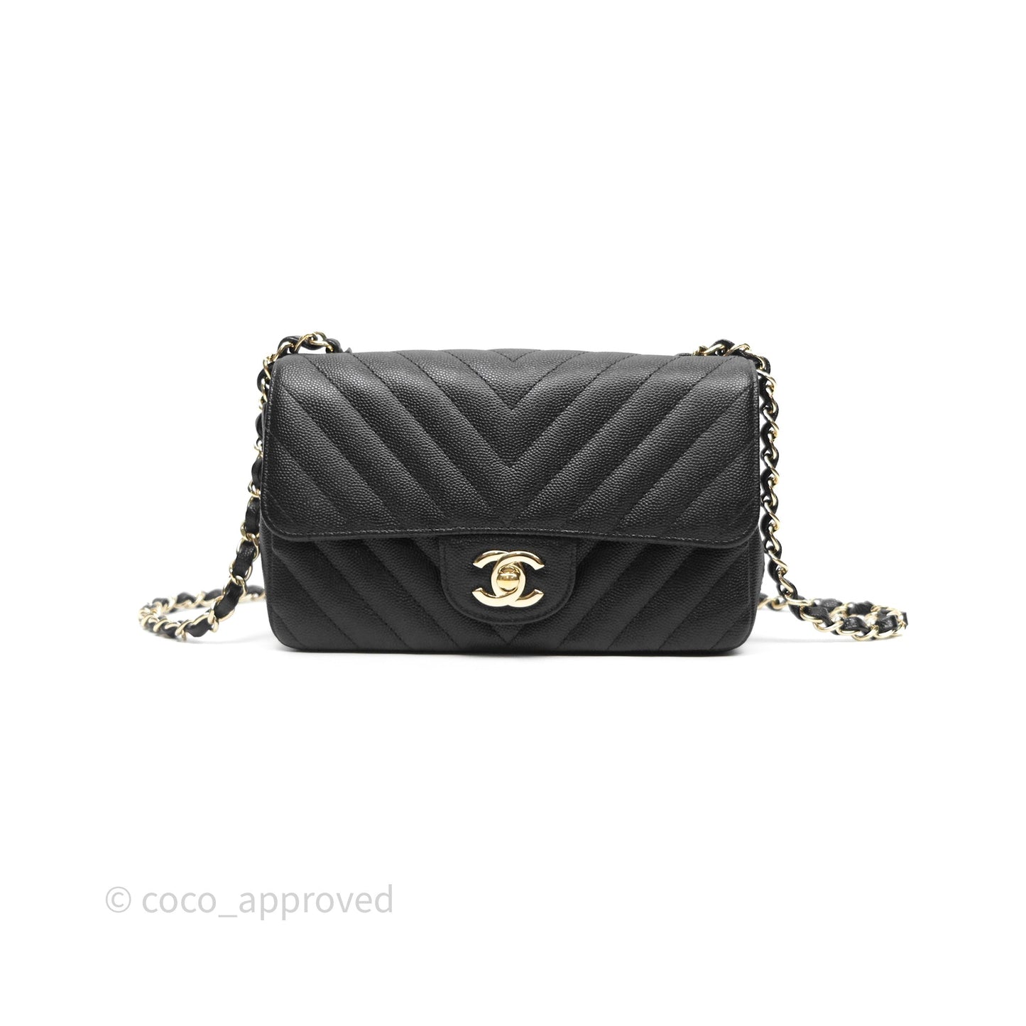 Chanel Mini Rectangular Chevron Black Caviar Gold Hardware