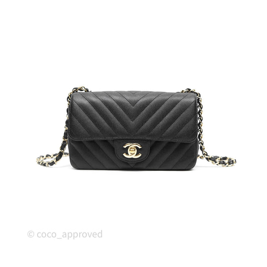 Chanel Mini Rectangular Chevron Black Caviar Gold Hardware