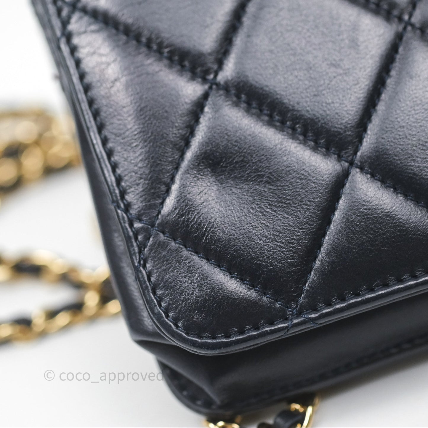 Chanel Golden Class Wallet on Chain WOC Navy Lambskin Gold Hardware