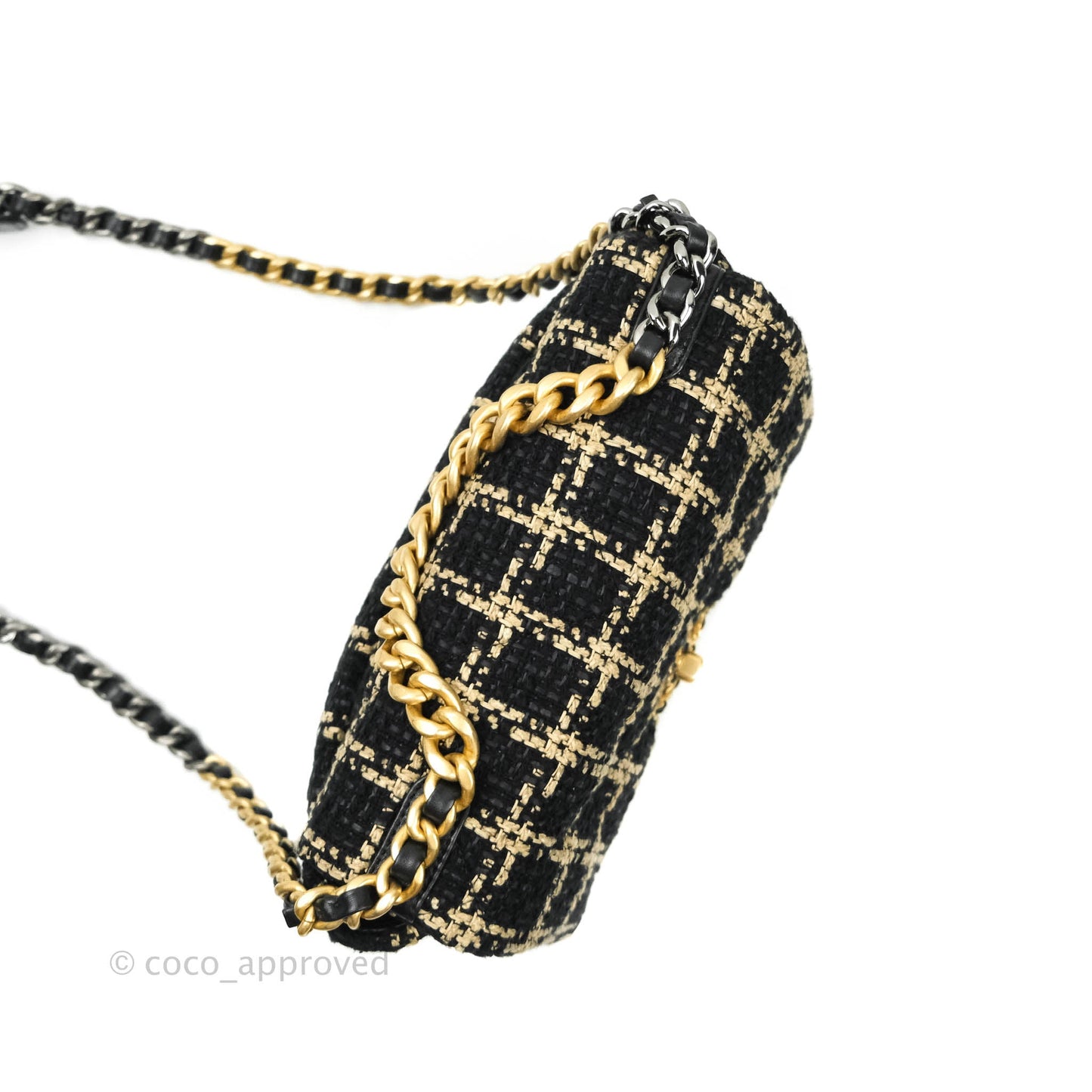 Chanel 19 Small Tweed Black and Gold Mixed Hardware