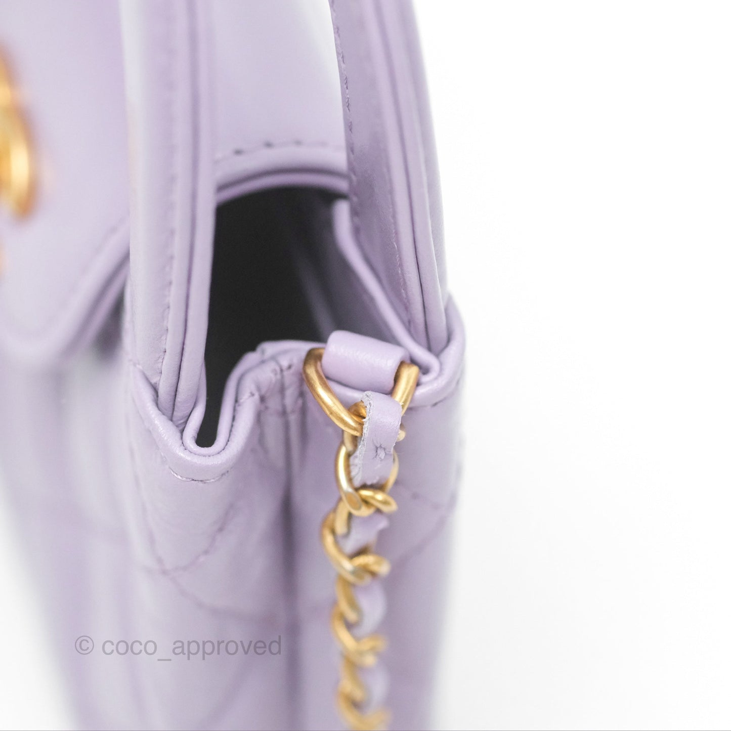 Chanel Mini Nano Kelly Bag Purple Shiny Calfskin Aged Gold Hardware