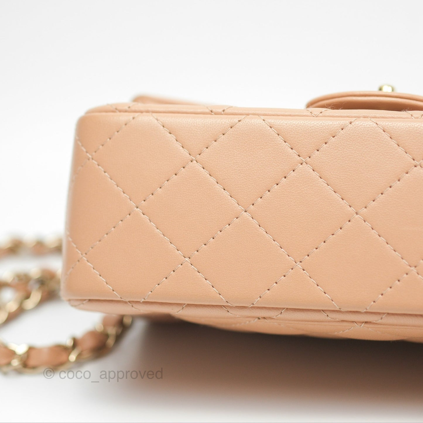Chanel Quilted Mini Rectangular Beige Lambskin Gold Hardware