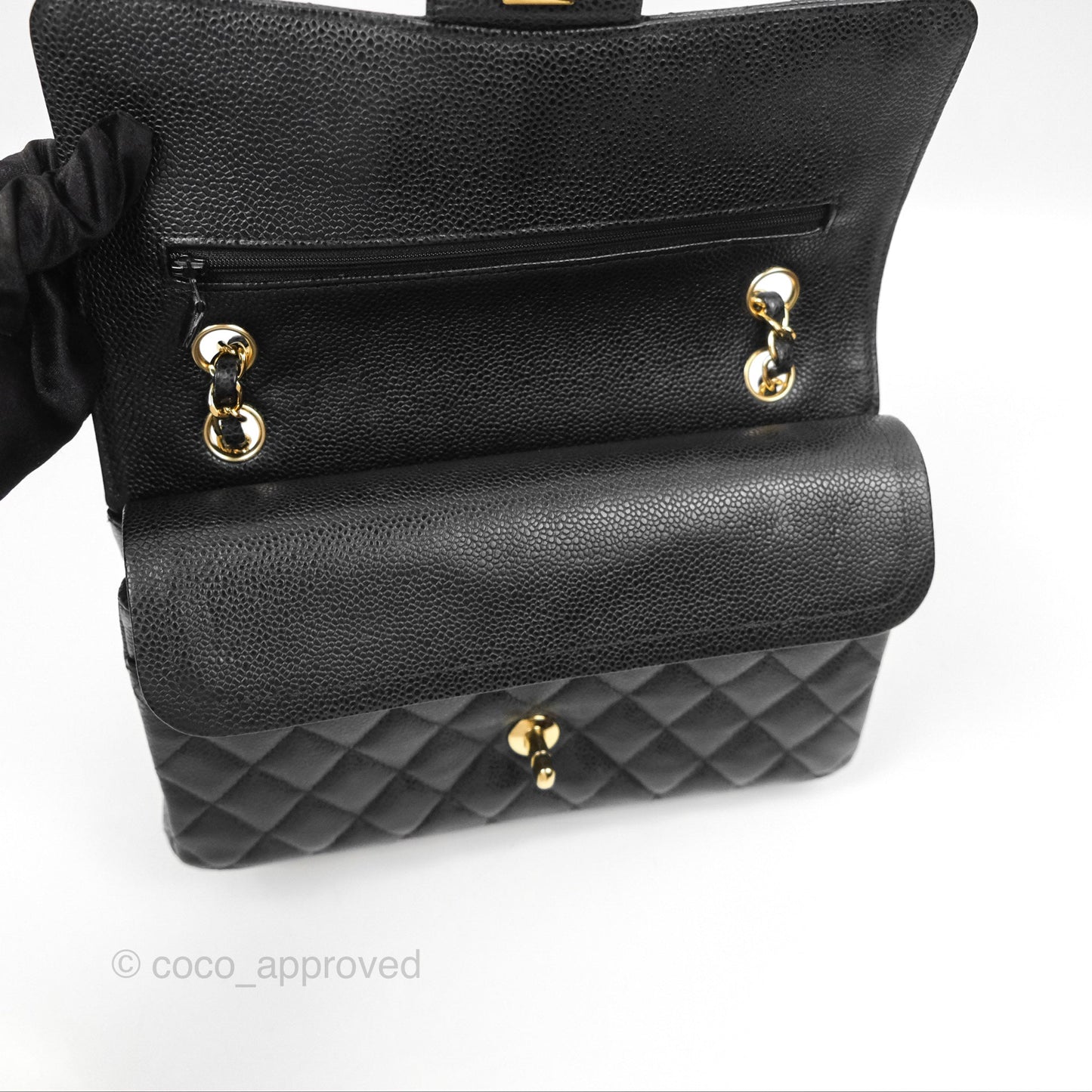 Chanel Classic M/L Medium Flap Quilted Black Caviar Gold Hardware
