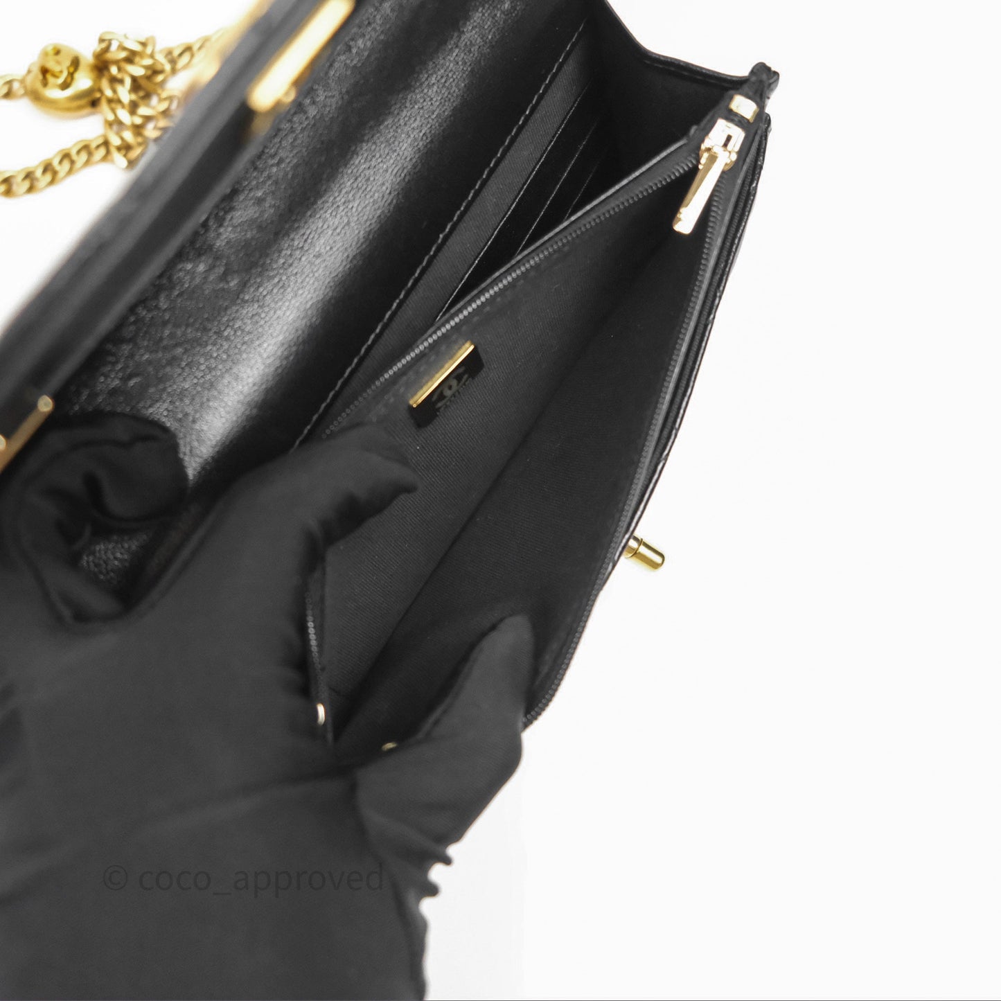 Chanel Heart Adjustable Chain WOC Black Lambskin Aged Gold Hardware 25C